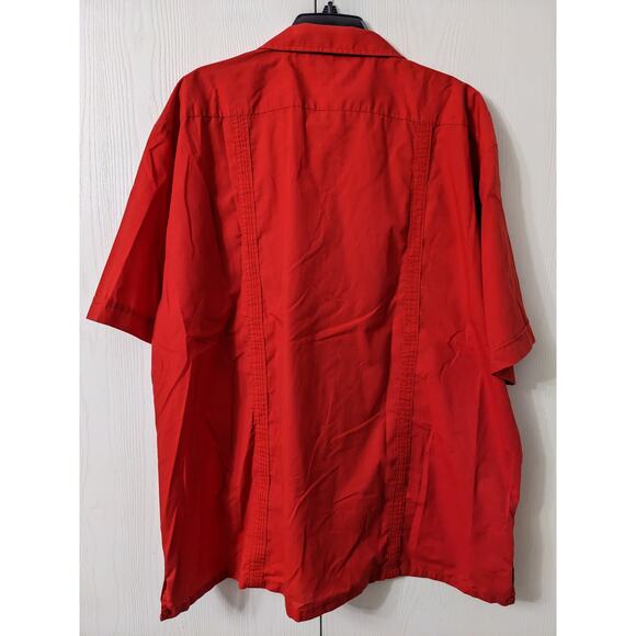 Omega Fashion Men's Button Down Embroidered Short Sleeve Red Shirt Size 3XL - Picture 2 of 3